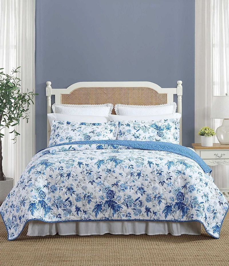 Laura Ashley Breezy Floral Blue Reversible Quilt Mini Set