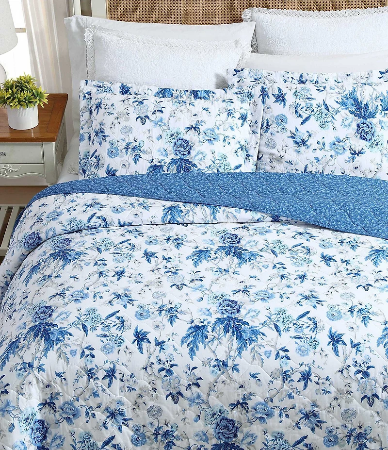 Laura Ashley Breezy Floral Blue Reversible Quilt Mini Set