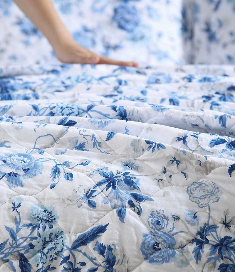 Laura Ashley Breezy Floral Blue Reversible Quilt Mini Set