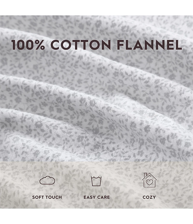 Laura Ashley Chelsie Vine Grey Cotton Flannel Sheet Set