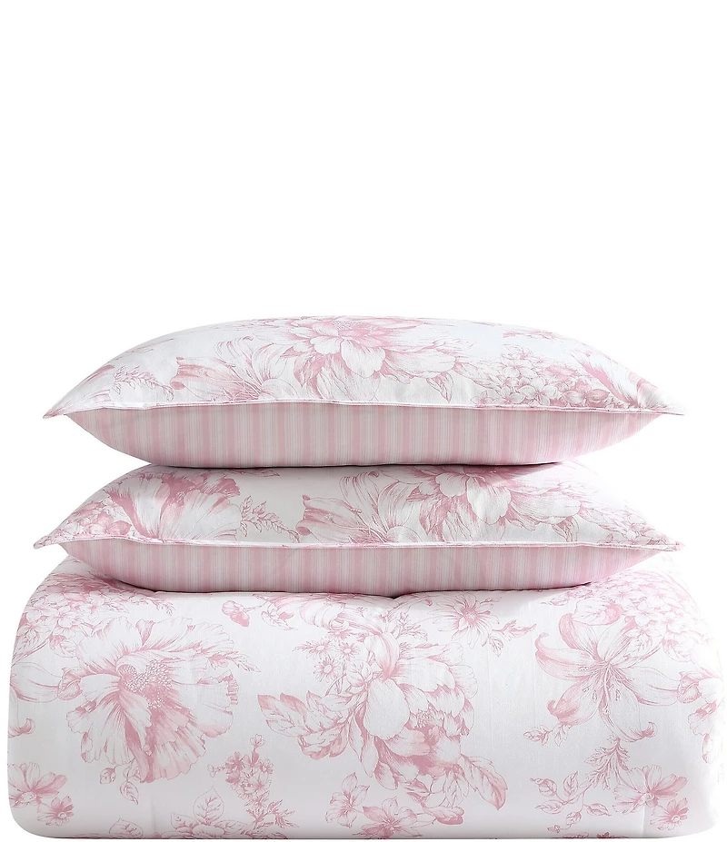 Laura Ashley Delphine Oversized Floral Blooms Cotton Reversible Comforter Mini Set