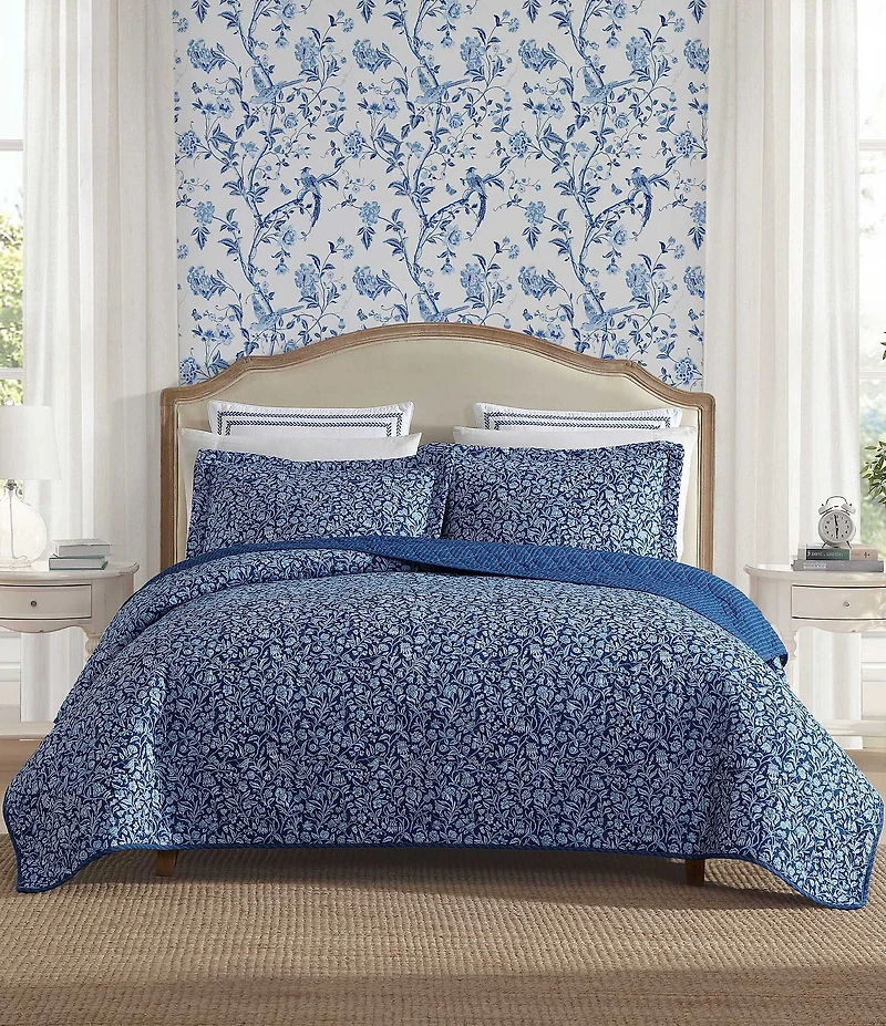 Laura Ashley Elaina Indigo Blue Cotton Reversible Quilt Mini Set