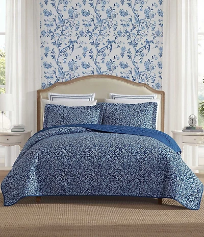 Laura Ashley Elaina Indigo Blue Cotton Reversible Quilt Mini Set