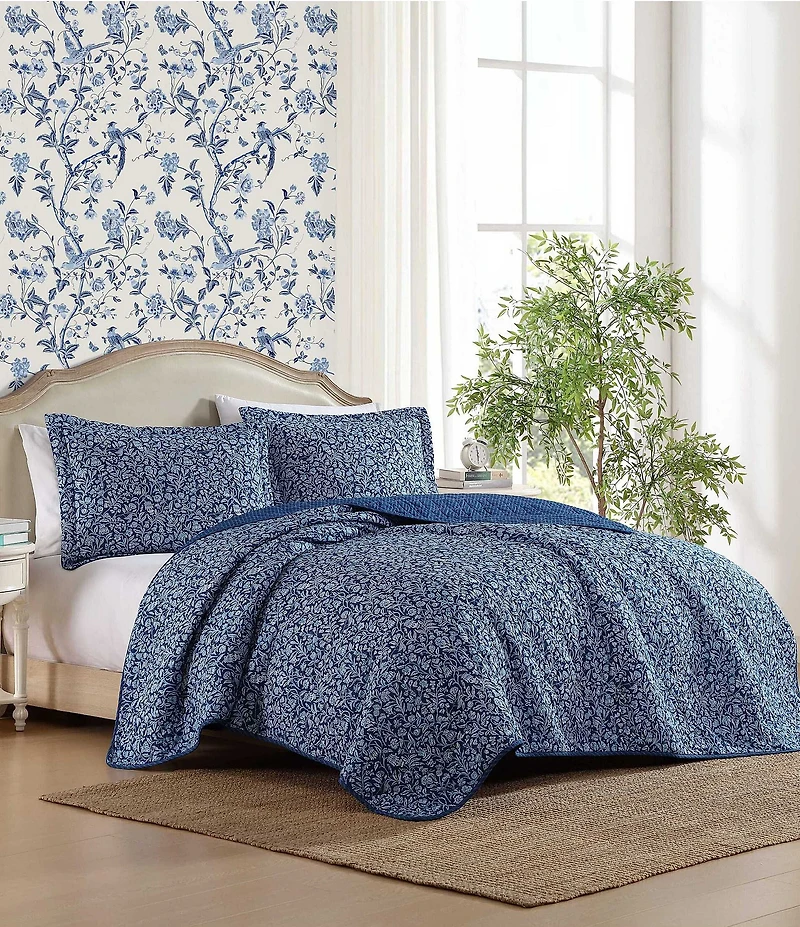 Laura Ashley Elaina Indigo Blue Cotton Reversible Quilt Mini Set