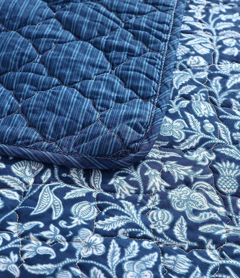 Laura Ashley Elaina Indigo Blue Cotton Reversible Quilt Mini Set