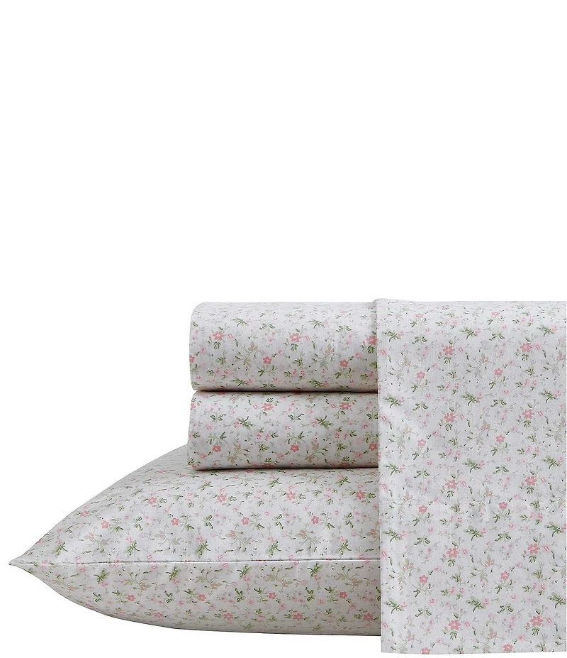Laura Ashley Evie Pink Cotton Printed Percale Sheet Set