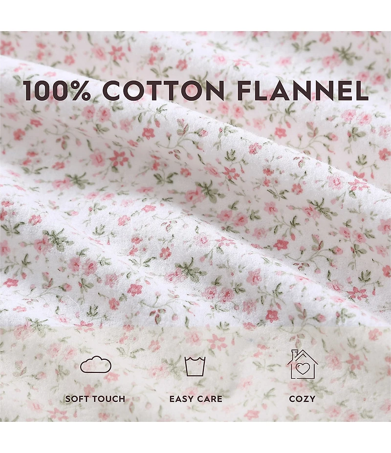 Laura Ashley Evie Pink Floral Cotton Flannel Sheet Set