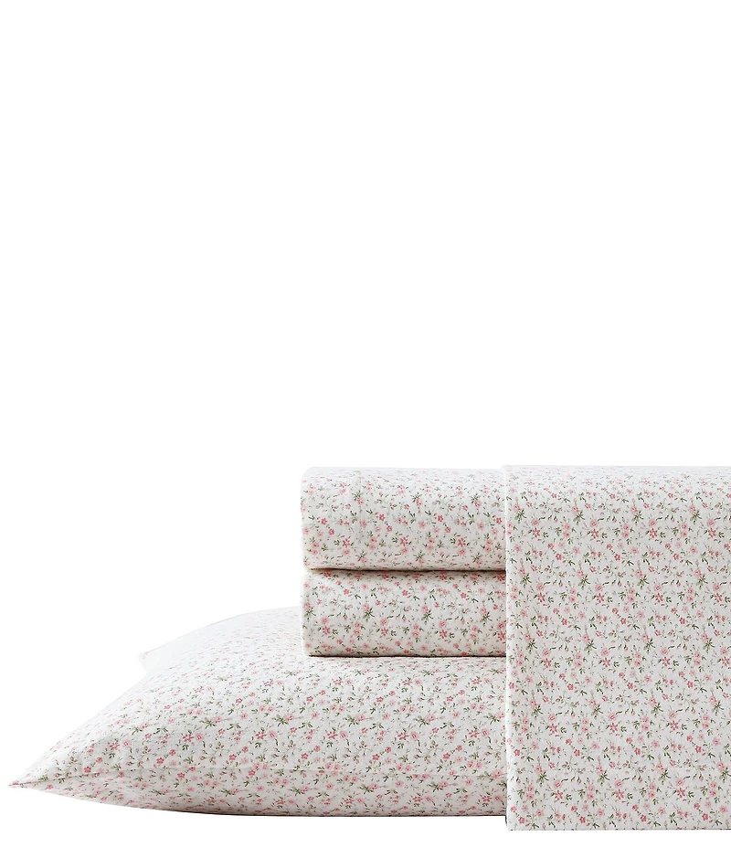 Laura Ashley Evie Pink Floral Cotton Flannel Sheet Set