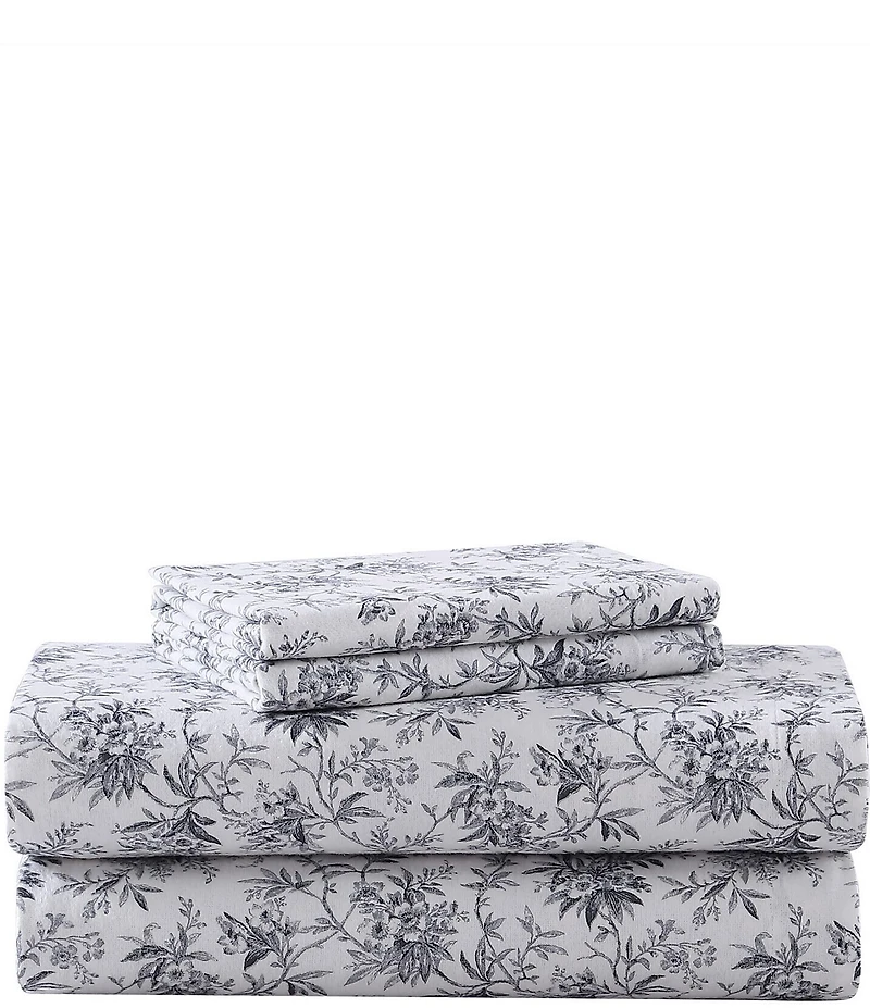 Laura Ashley Faye Toile Printed Cotton Flannel Sheet Set