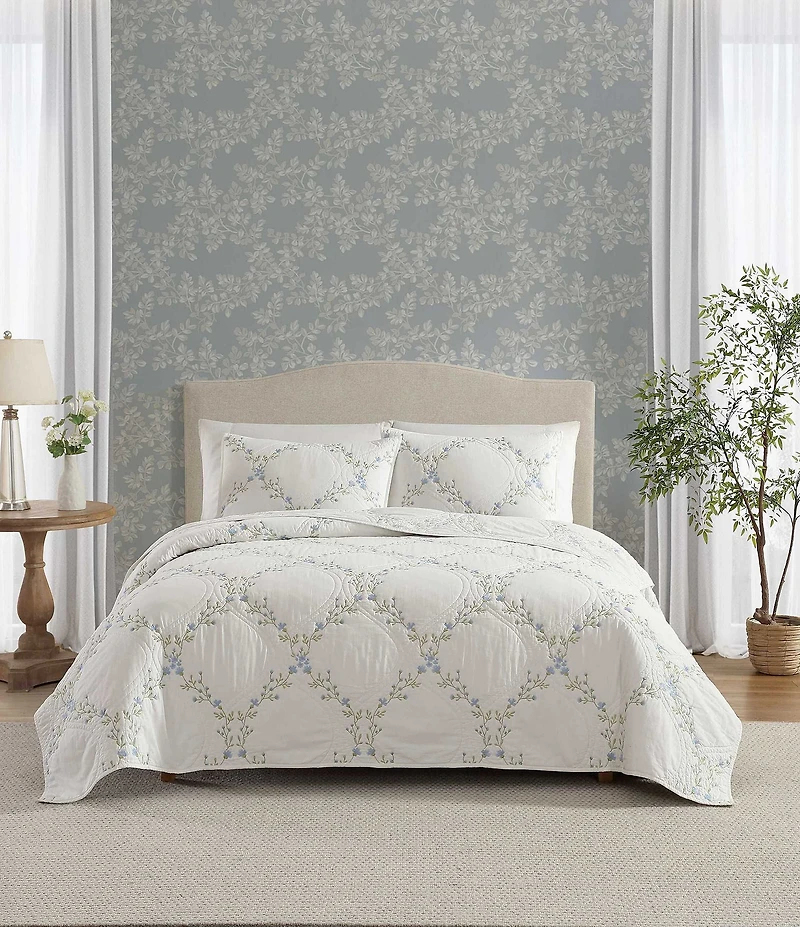 Laura Ashley Floral Embroidery Cotton Reversible Quilt Mini Set