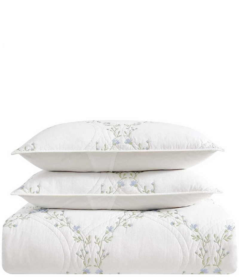 Laura Ashley Floral Embroidery Cotton Reversible Quilt Mini Set