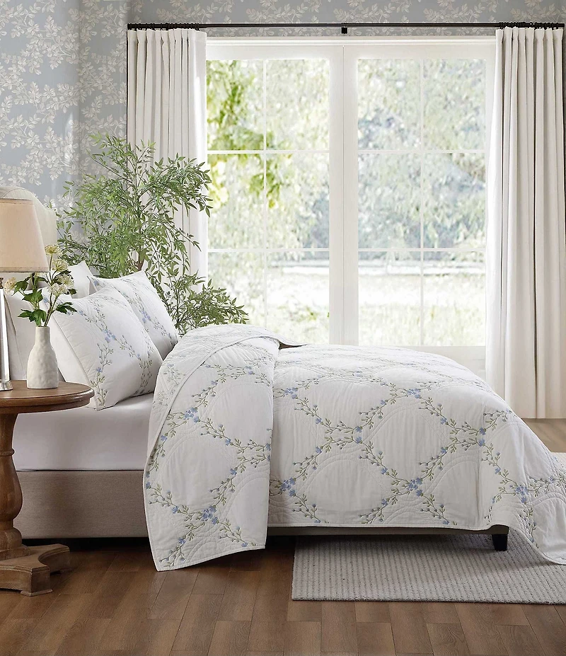 Laura Ashley Floral Embroidery Cotton Reversible Quilt Mini Set