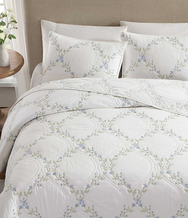 Laura Ashley Floral Embroidery Cotton Reversible Quilt Mini Set