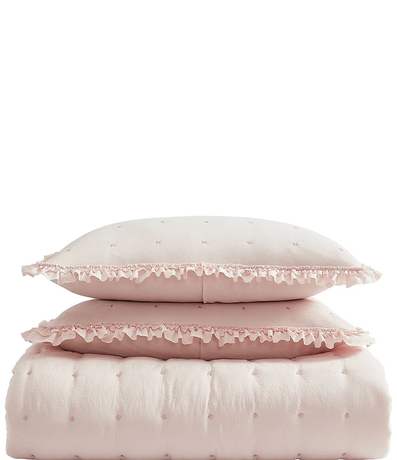 Laura Ashley Hailee Embroidered Dot Pink Ruffled Quilt Mini Set