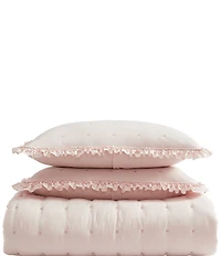 Laura Ashley Hailee Embroidered Dot Pink Ruffled Quilt Mini Set