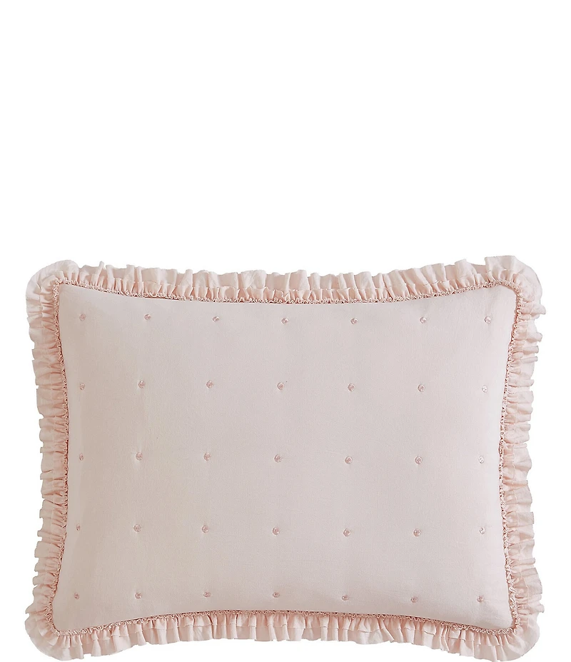 Laura Ashley Hailee Embroidered Dot Pink Ruffled Quilt Mini Set