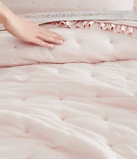 Laura Ashley Hailee Embroidered Dot Pink Ruffled Quilt Mini Set