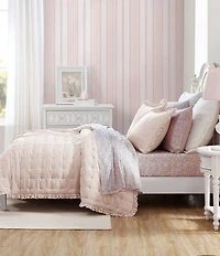 Laura Ashley Hailee Embroidered Dot Pink Ruffled Quilt Mini Set