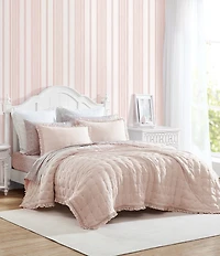 Laura Ashley Hailee Embroidered Dot Pink Ruffled Quilt Mini Set