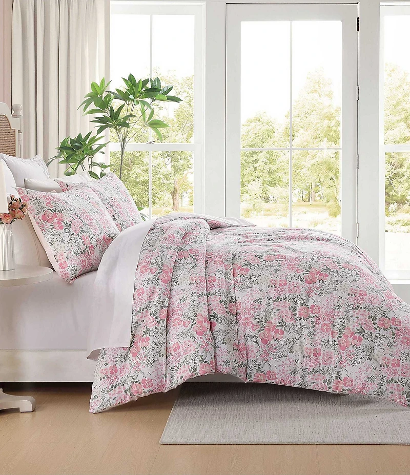 Laura Ashley Heather Garden Cotton Reversible Pink Comforter Mini Set