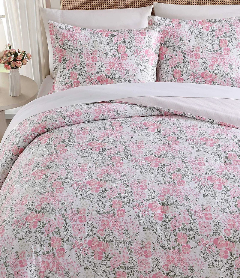 Laura Ashley Heather Garden Cotton Reversible Pink Comforter Mini Set