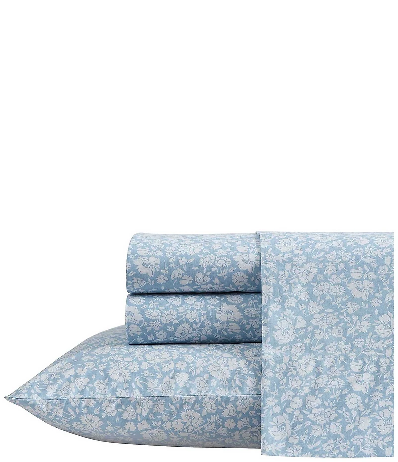 Laura Ashley Heirloom Ditzy Blue Cotton Percale Sheet Set