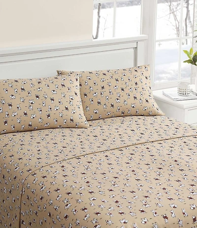 Laura Ashley Holiday Scottie Printed Cotton Flannel Sheet Set