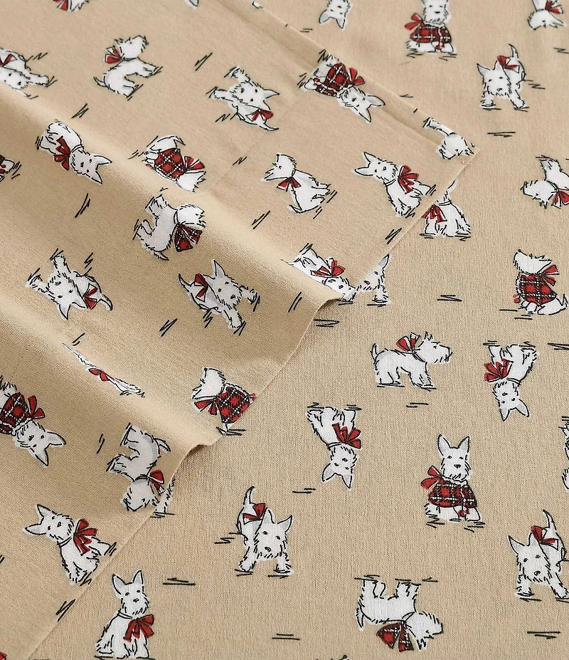 Laura Ashley Holiday Scottie Printed Cotton Flannel Sheet Set