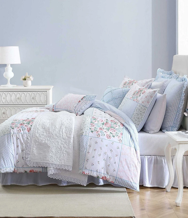 Laura Ashley Hope Floral Patchwork Comforter & Sham Bonus Set