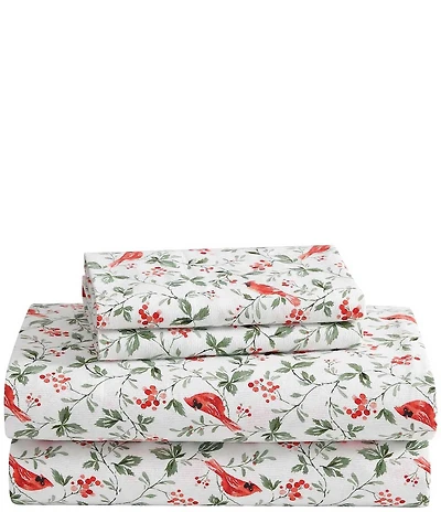 Laura Ashley Jolly Cardinals Printed Cotton Flannel Sheet Set