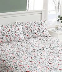 Laura Ashley Jolly Cardinals Printed Cotton Flannel Sheet Set