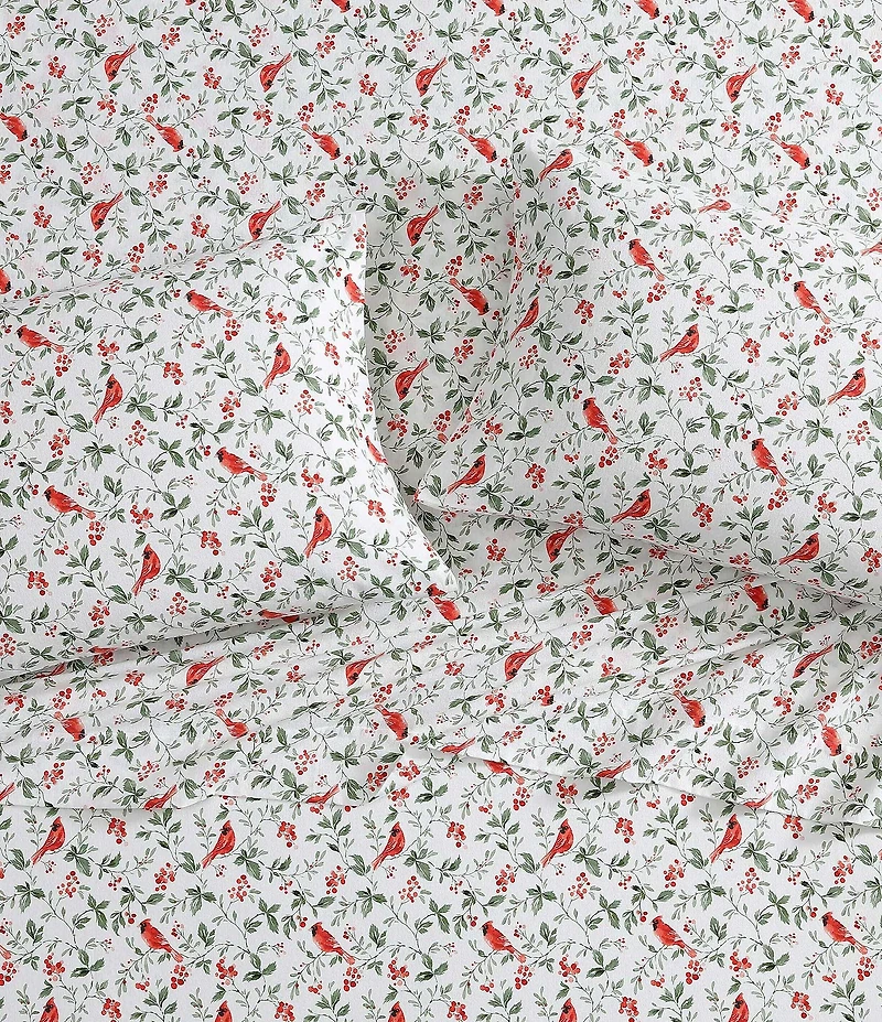 Laura Ashley Jolly Cardinals Printed Cotton Flannel Sheet Set