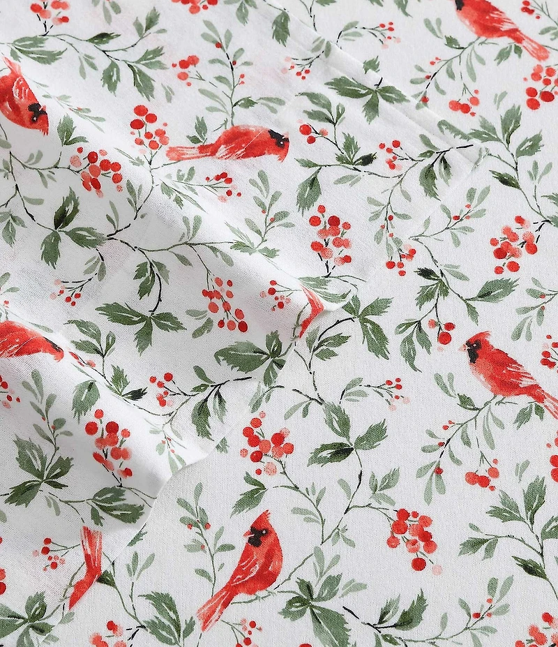 Laura Ashley Jolly Cardinals Printed Cotton Flannel Sheet Set