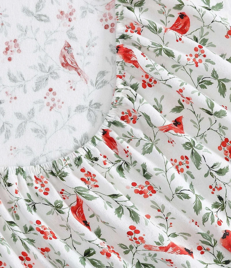 Laura Ashley Jolly Cardinals Printed Cotton Flannel Sheet Set