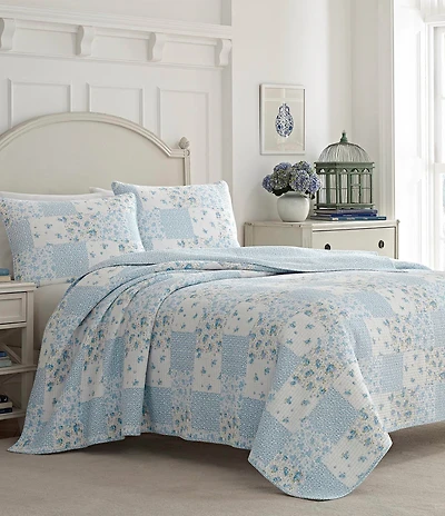 Laura Ashley Kenna Floral Patchwork Blue Quilt Mini Set