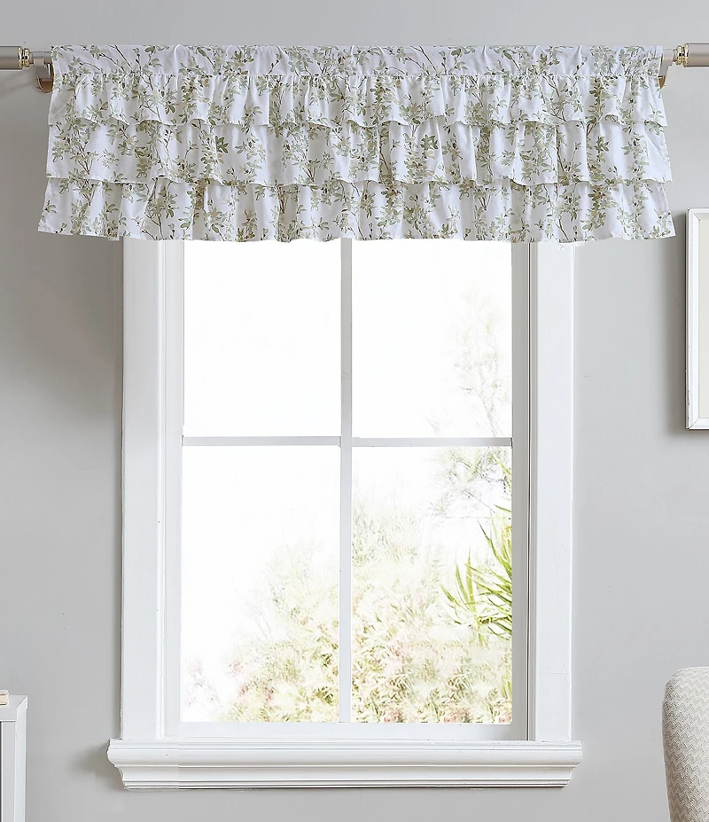 Laura Ashley Lindy Delicate Leaf Vine Tiered Ruffle Window Valance