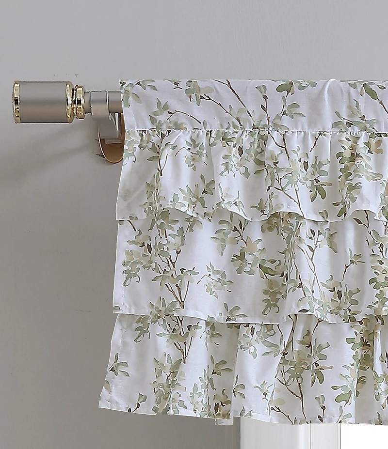 Laura Ashley Lindy Delicate Leaf Vine Tiered Ruffle Window Valance