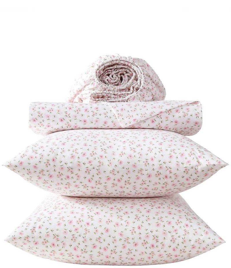 Laura Ashley Little Ditsy Pink Floral Cotton Percale Sheet Set