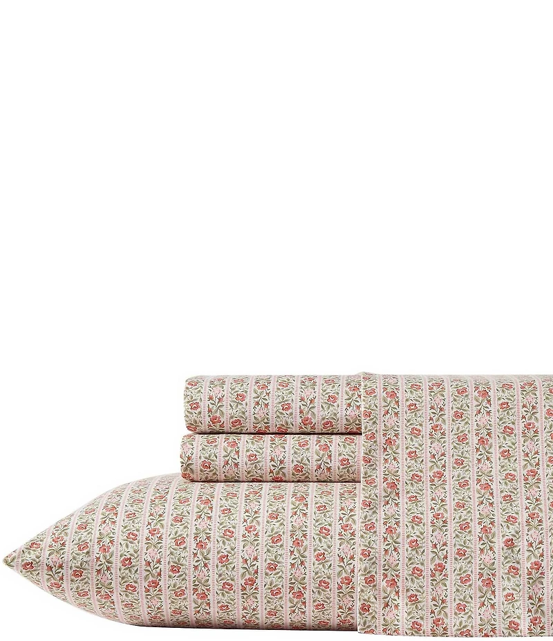 Laura Ashley Marta Floral Stripe Percale Cotton Sheet Set