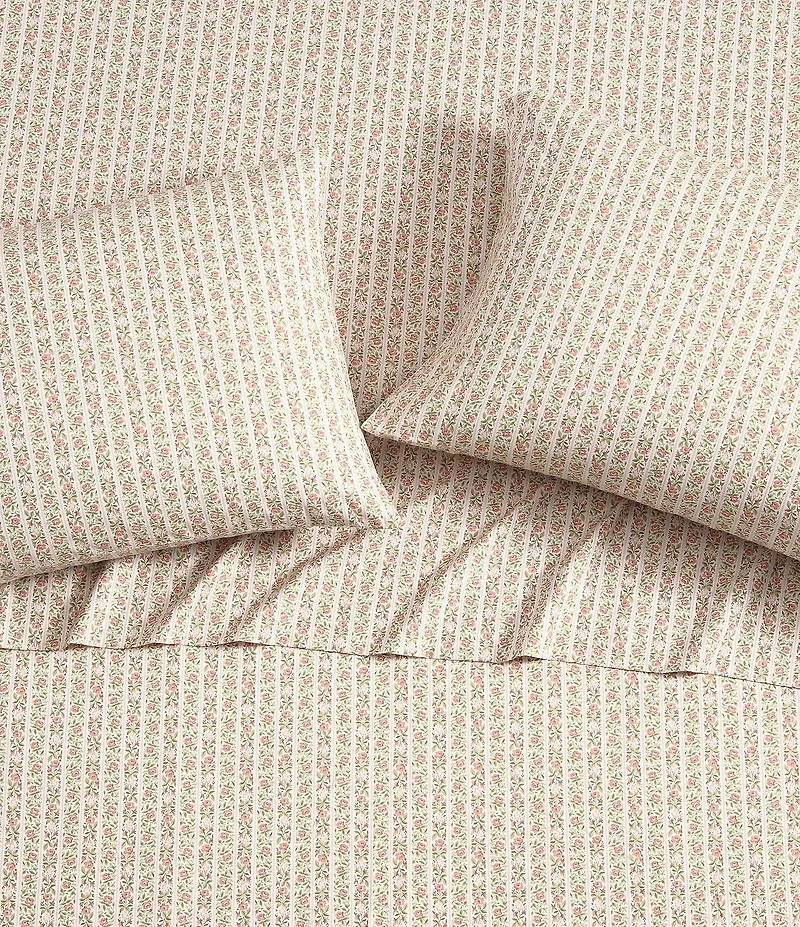 Laura Ashley Marta Floral Stripe Percale Cotton Sheet Set