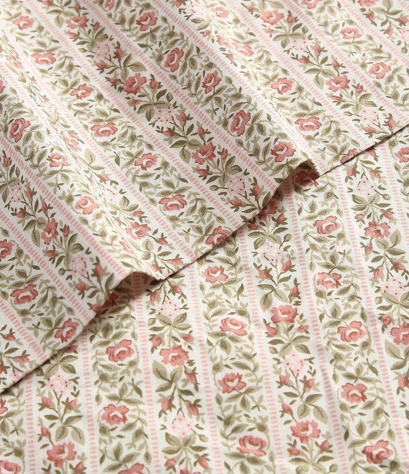 Laura Ashley Marta Floral Stripe Percale Cotton Sheet Set