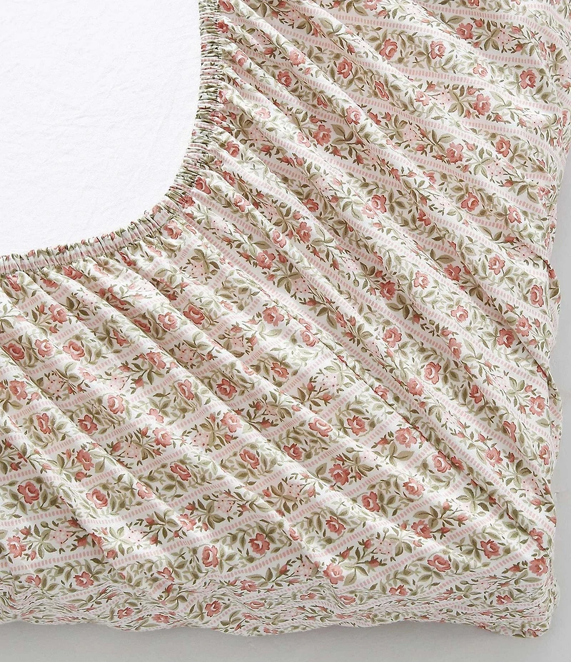 Laura Ashley Marta Floral Stripe Percale Cotton Sheet Set