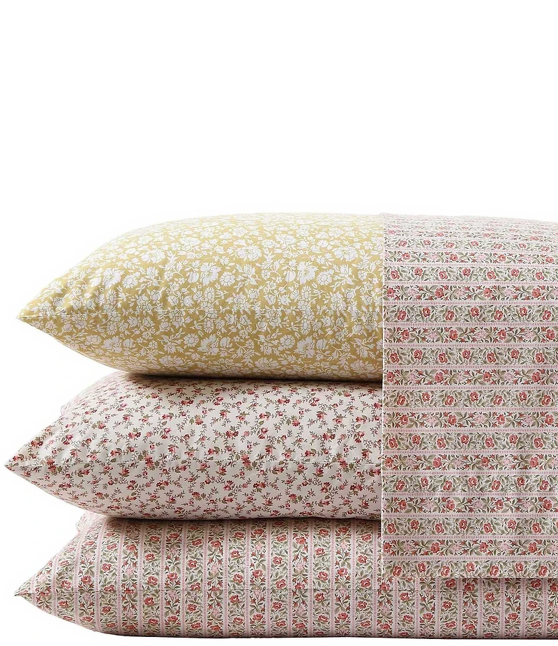 Laura Ashley Marta Floral Stripe Percale Cotton Sheet Set