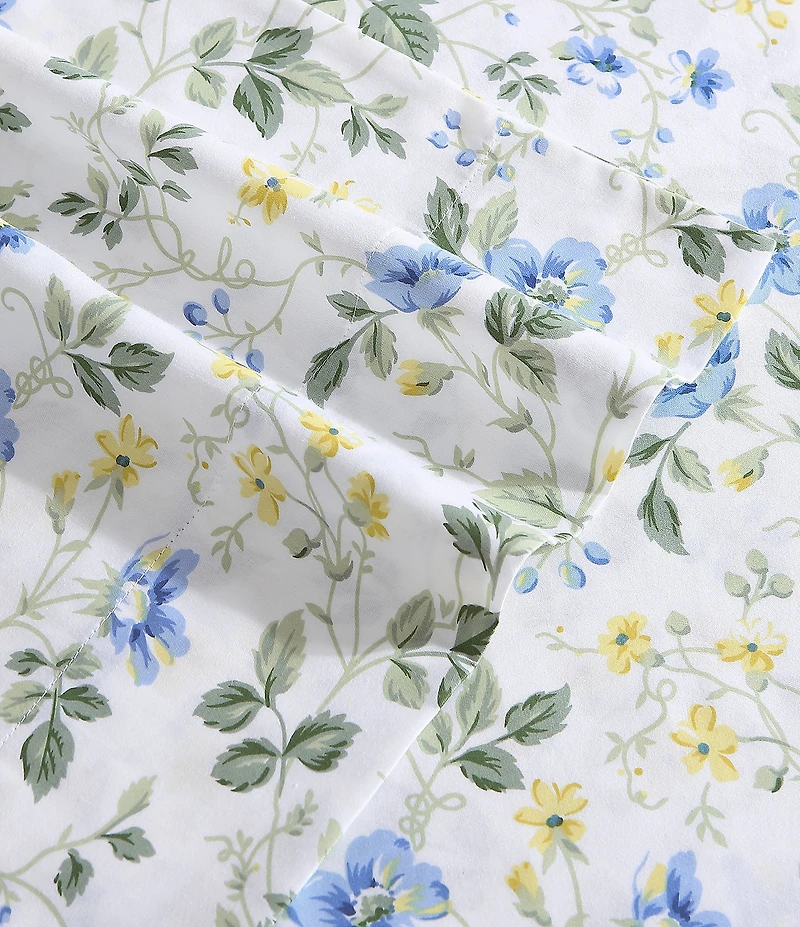 Laura Ashley Meadow Floral Blue 300-Thread Count Cotton Sateen Sheet Set