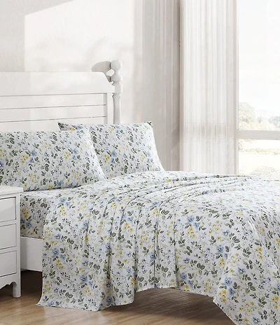 Laura Ashley Meadow Floral Blue 300-Thread Count Cotton Sateen Sheet Set