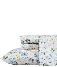 Laura Ashley Meadow Floral Blue 300-Thread Count Cotton Sateen Sheet Set