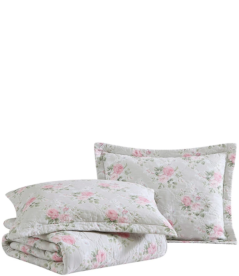 Laura Ashley Melany Pink Cotton Reversible Quilt Mini Set