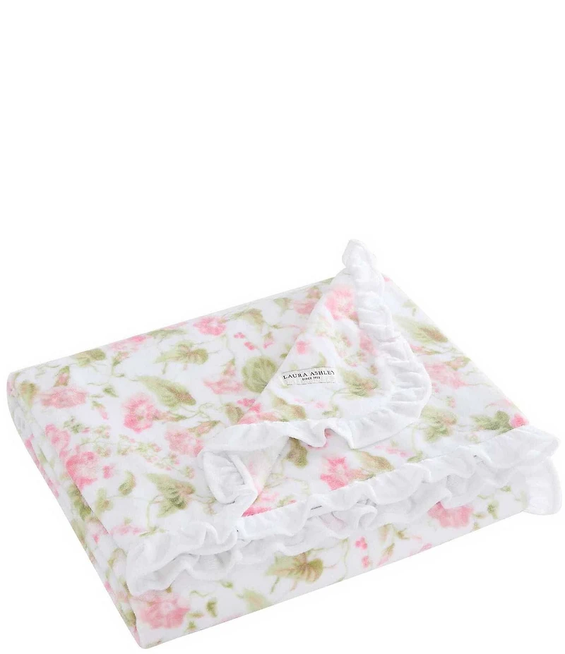 Laura Ashley Morning Gloria Pink Ruffled Edge Throw Blanket