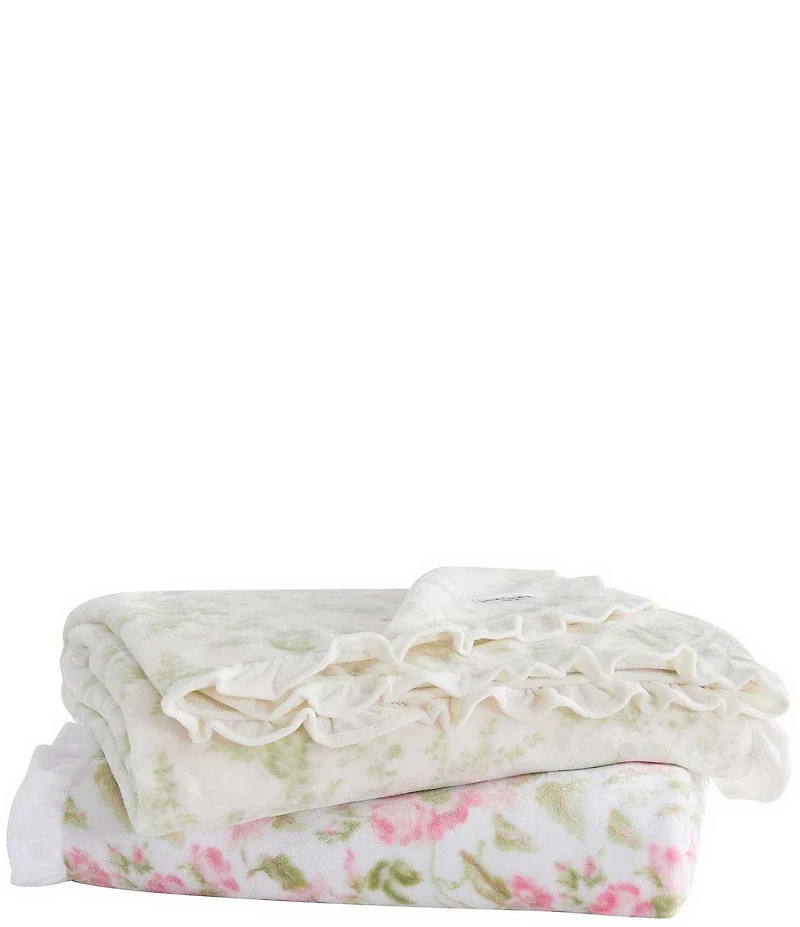 Laura Ashley Morning Gloria Pink Ruffled Edge Throw Blanket
