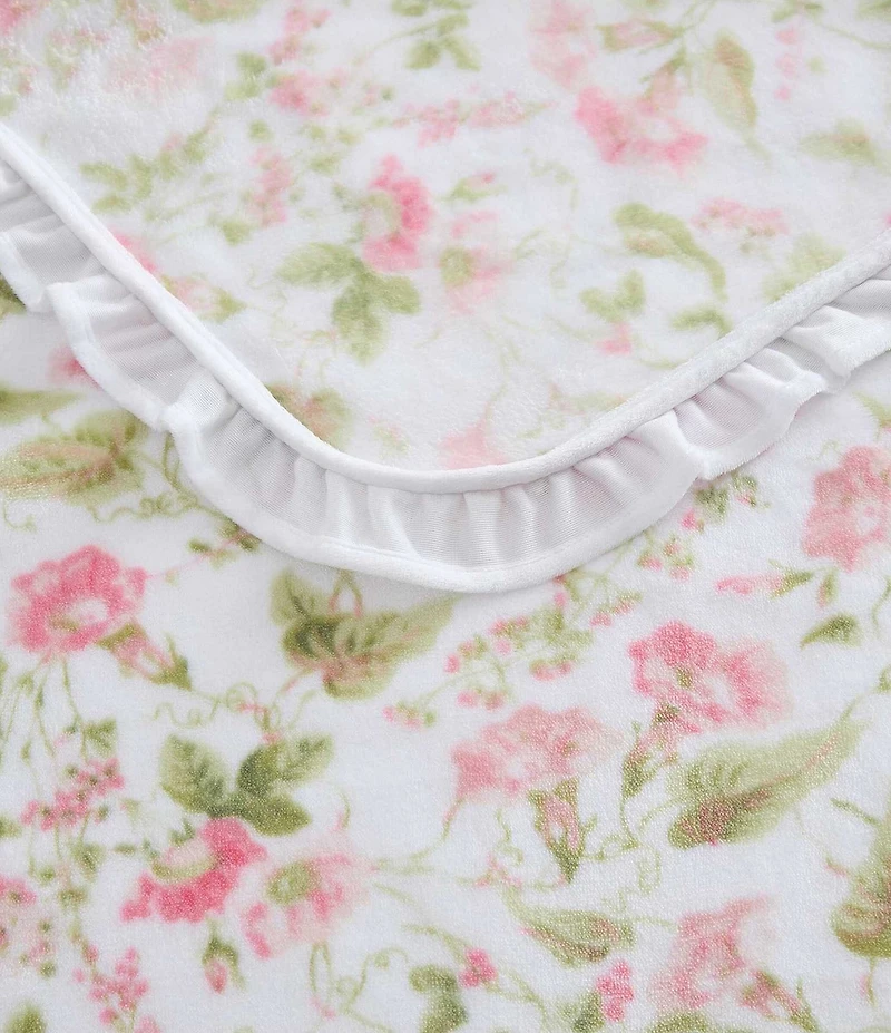 Laura Ashley Morning Gloria Pink Ruffled Edge Throw Blanket